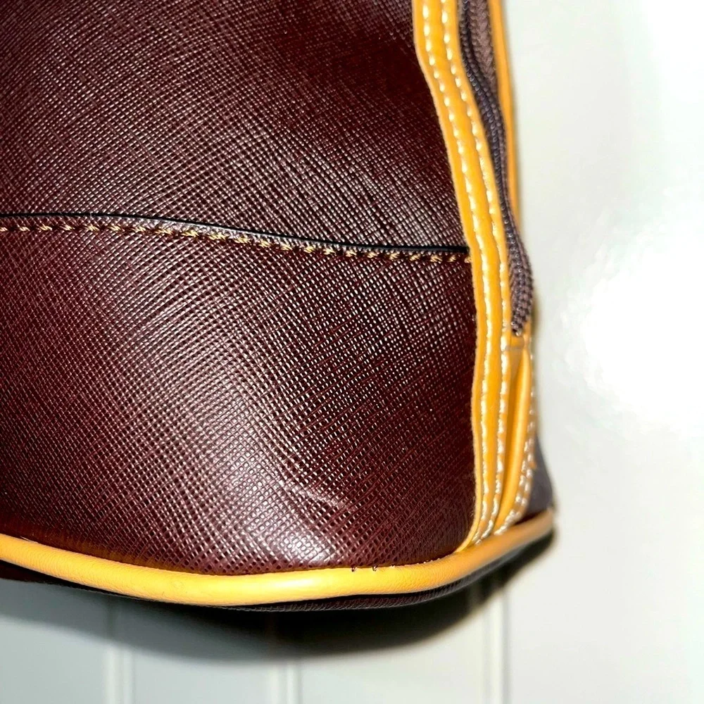 GIANI BERNINI Safiano Dome Satchel, Dark Brown and Tan, includes adjst. Strap - Picture 9 of 15